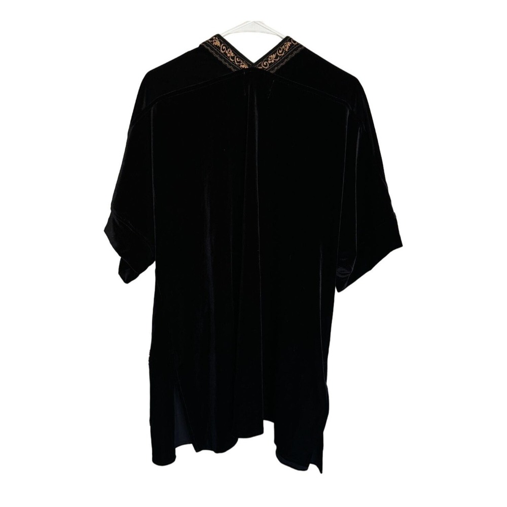 Silverado Black Velvet Kimono Jacket Gold Embroidered Boho Cardigan  L‎ j2 - Picture 3 of 8
